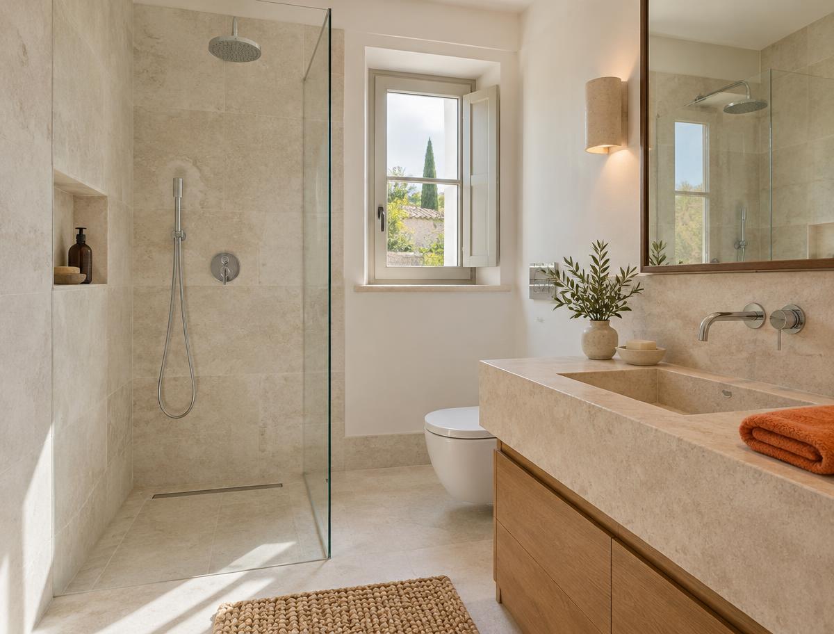 Bagno ristrutturato con doccia a filo pavimento